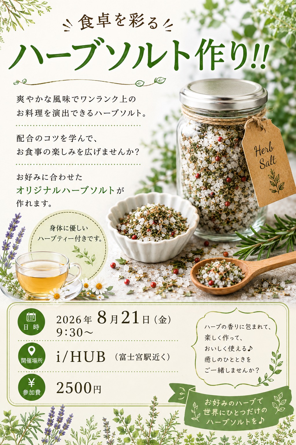 食卓を彩る ハーブソルト作りワークショップ 2026年8月21日開催